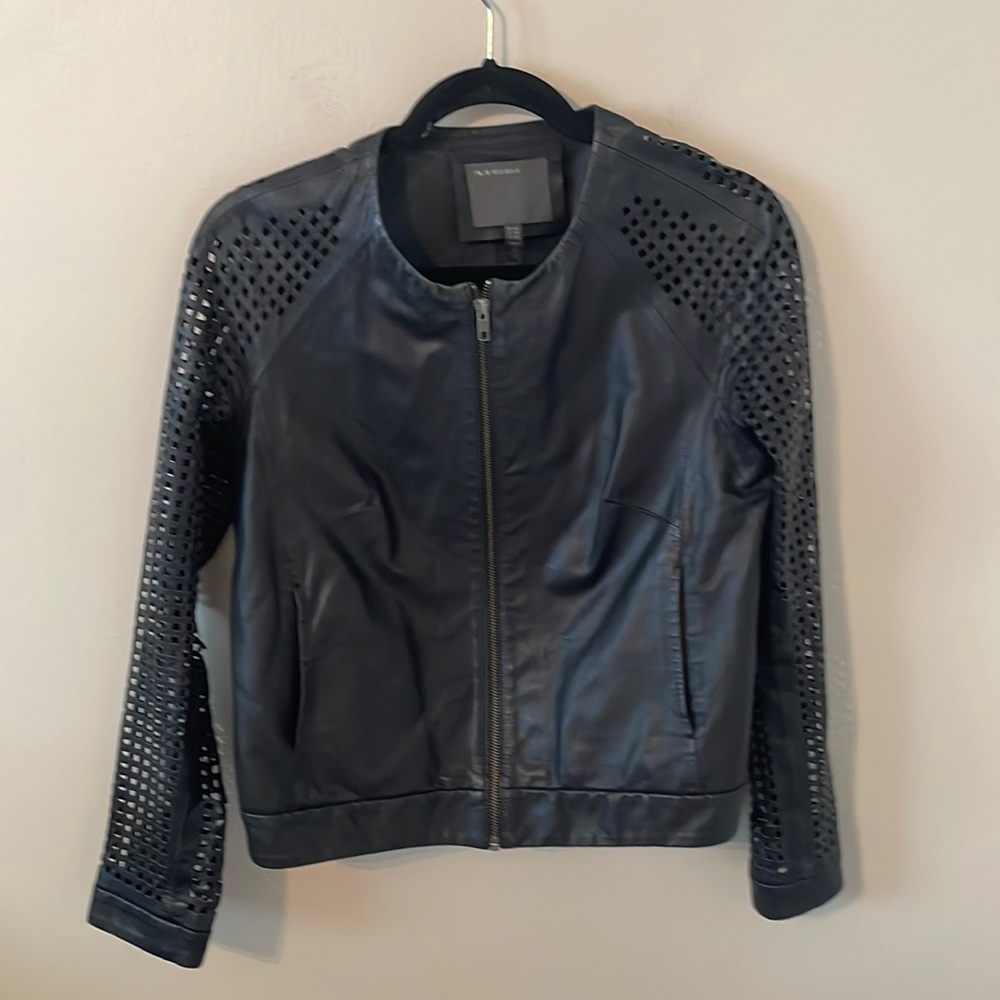 Muubaa Cut Out Sleeve Leather Jacket